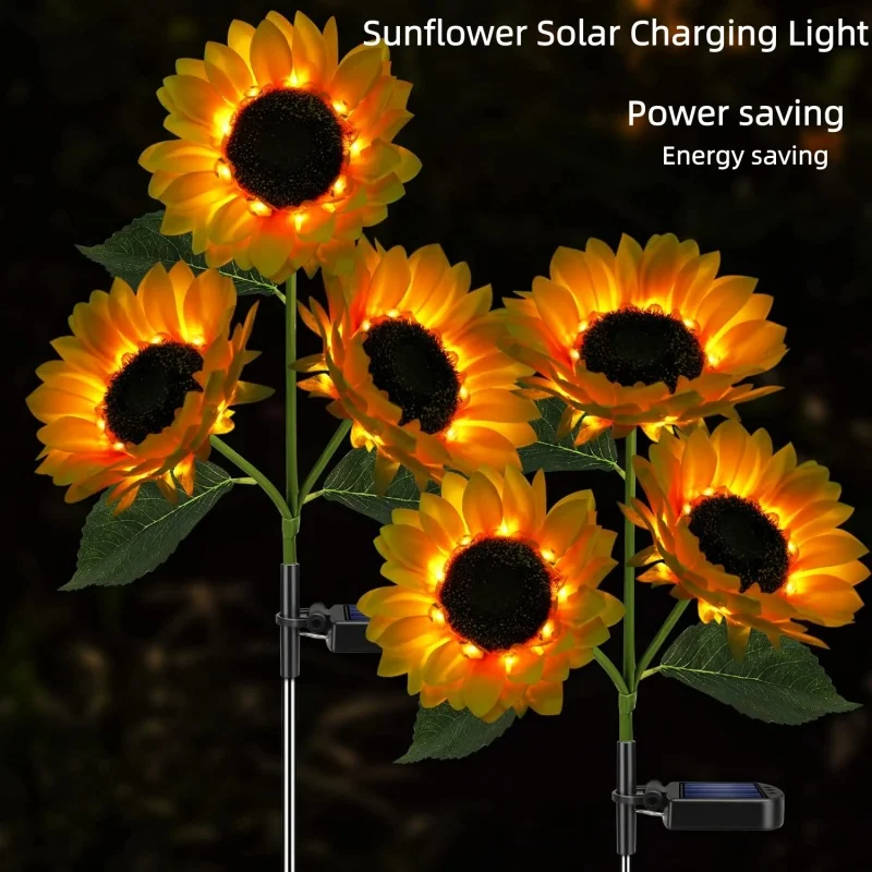 Solar Powered Sunflower Light Outdoor Waterproof LED Ground Insert Lawn Lamp For Garden Lawn Courtyard Decoration