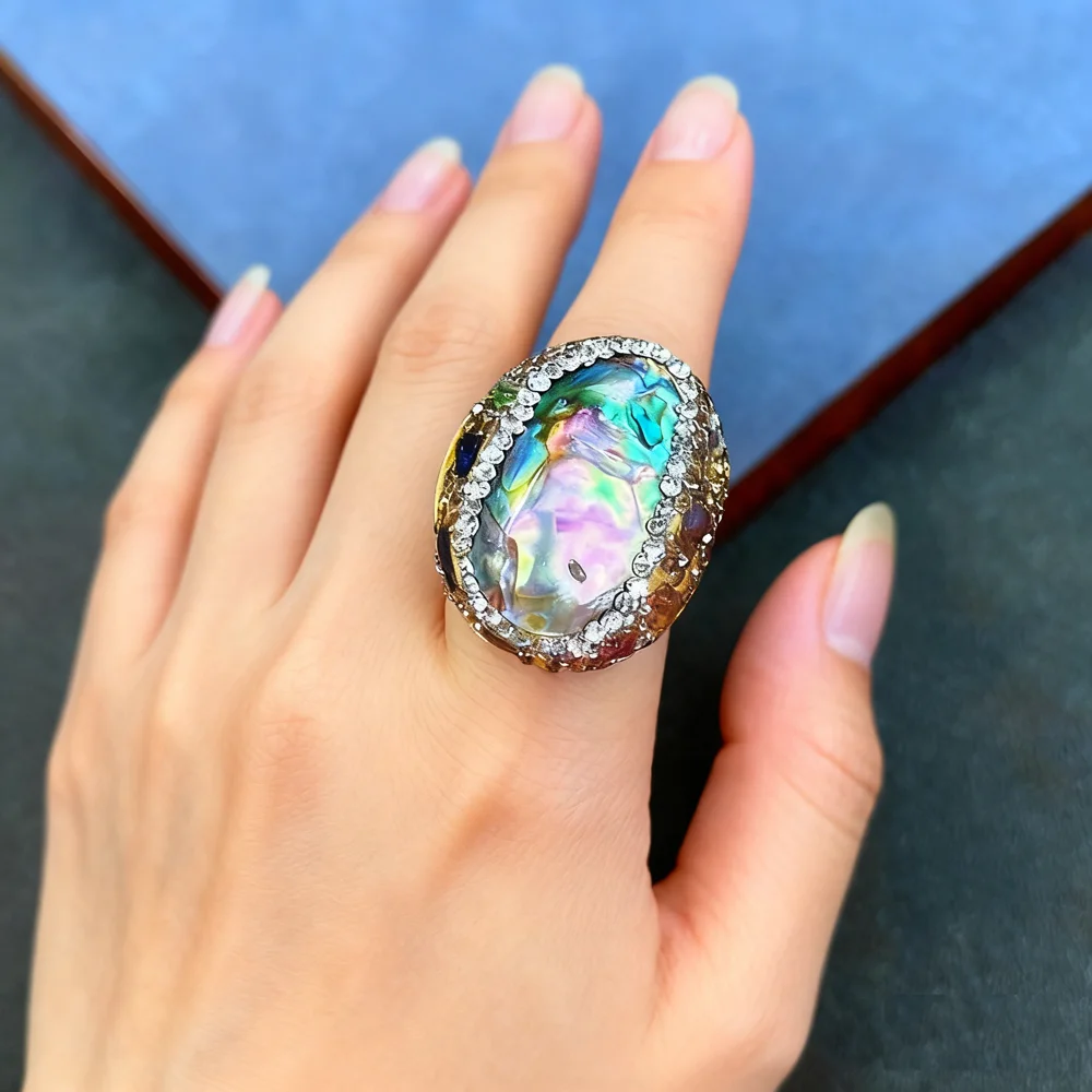 

Натуральный комплект ювелирных изделий из ракушек морского ушка для женщин, длинный свитер, цепочка, воротник, ожерелье, кольцо, серьги, очаровательные модные аксессуары, новинка для вечеринки