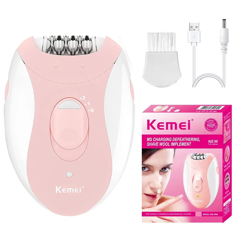 Kemei Women Epilator Electric Hair Removal Facial Body Lady Bikini Legs Arms Armpit Hair Remover Underarms Rechargeable