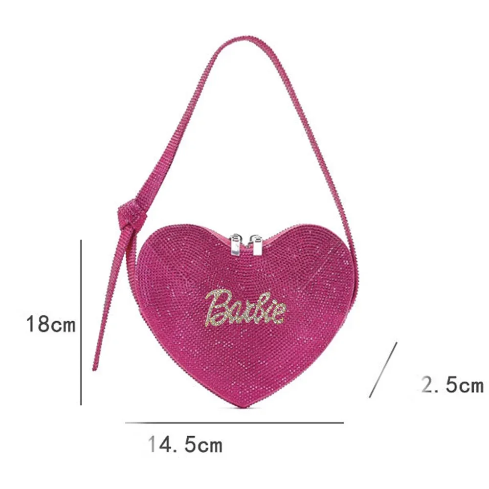 Barbie Heart-shaped Shoulder Bag Love Full Diamond Flash Party New Portable Anime Kawaii Mini Phone Underarm Bag Girl Gifts