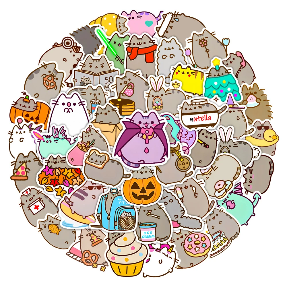 10/30/50pcs Cartoon Cute Chunky Cat Stickers Pack Graffiti Decals Toy DIY Skateboard Helmet Phone Kawaii Animal Sticker for Kids