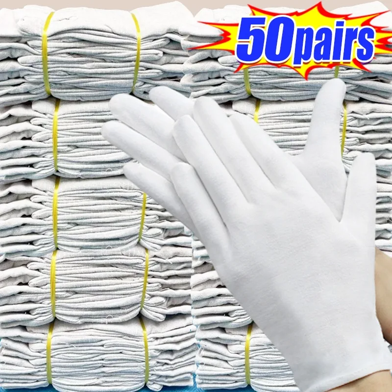 

5-50 пар белых хлопковых перчаток, перчатки с подъемом церемониального флага, утолщенные износостойкие перчатки для канцелярских принадлежностей, нескользящие рабочие перчатки