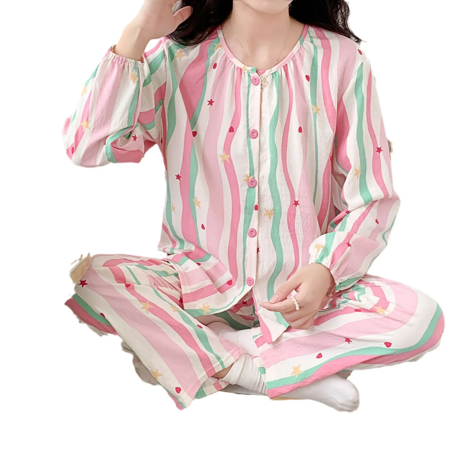 New Pajamas Loungewear Set Women\'s Spring and Autumn Clouds Cotton Dopamine Long Sleeve Loose Sweet Cute Loungewear Set