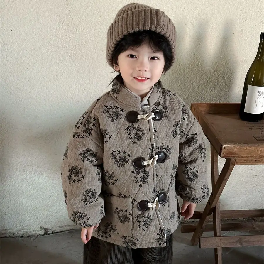 

Boys Coat Overcoat Jacket Windbreak Outerwear 2024 Flowers Winter Autumn Cotton High Quality Christmas Gift Children's Clothing