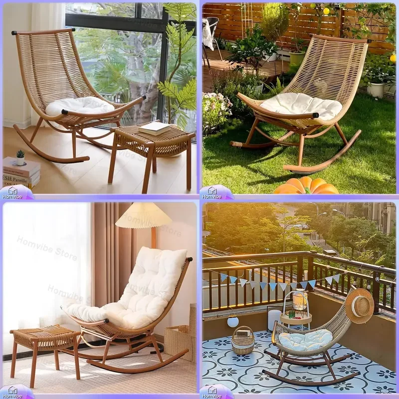 Outdoor Rattan Rocking Chair Recliner Adult Garden Balcony Home Leisure Lazy Chair Patio Furniture Swing Seat Comfortable