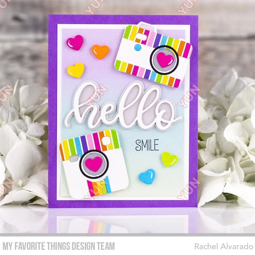 Francobolli e matrici nuovo arrivo 2024 Scrapbooking diario decorazione stampi ciambelle e spruzzi Mug Words Clear camera polaroid Die