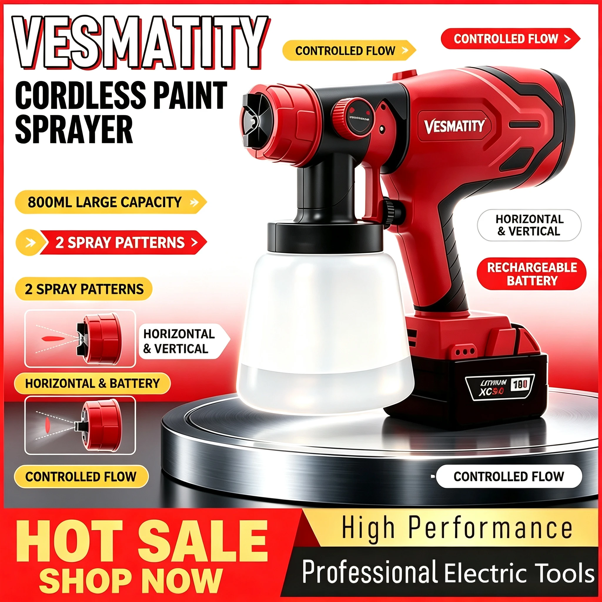 2026 brushless cordless sprayer 800ML tank 600W 39000RPM for auto furniture wall painting power tool fits Milwaukee battery