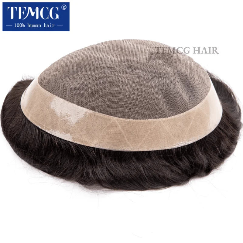 Toupee Men Mono Durable Male Hair Prosthesis Natural Human Hair Replacement System Unit Man Hairpiece Men Wig 130% Density