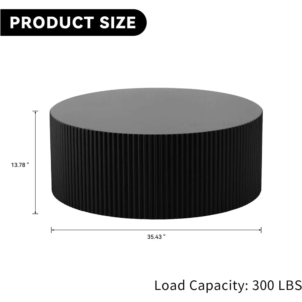 Mesa de centro redonda, mesa de centro minimalista moderna de 35,43" com design em relevo para sala de estar, apartamento, espaço pequeno