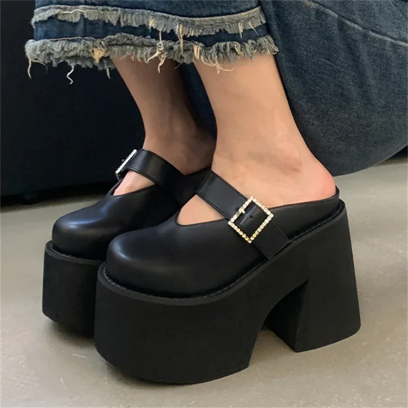 

New Design Round Toe Chunky Platform Sandals Fashion Belt Buckle Women Pumps Summer High Heels Mules Shoes Mary Jane Slippers