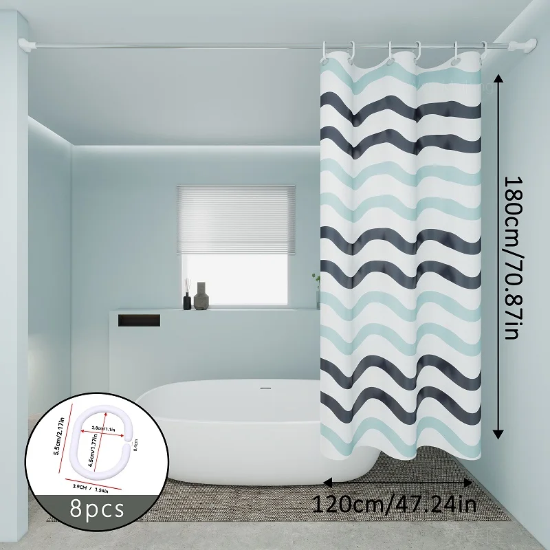 Two-Color Wavy Pattern Shower Curtain, a Simple Yet Design-Savvy Dry-Wet Separation Partition Shower Curtain