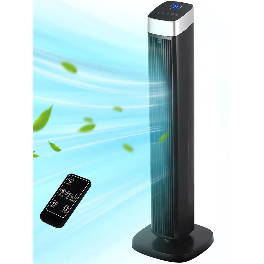 

Напольный вентилятор для спальни, бесшумный безлопастной вентилятор 41 дюйм, 90-градусный осциллирующий напольный вентилятор с 24-часовым таймером, пультом ДУ, 3 скоростями, 3 режимами