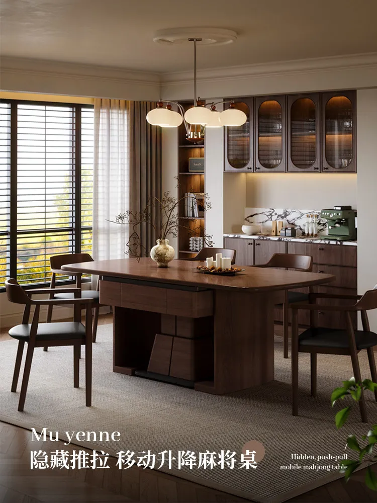 Solid wood dining table Mahjong table integrated dual-purpose push-pull automatic household dining table multi-function
