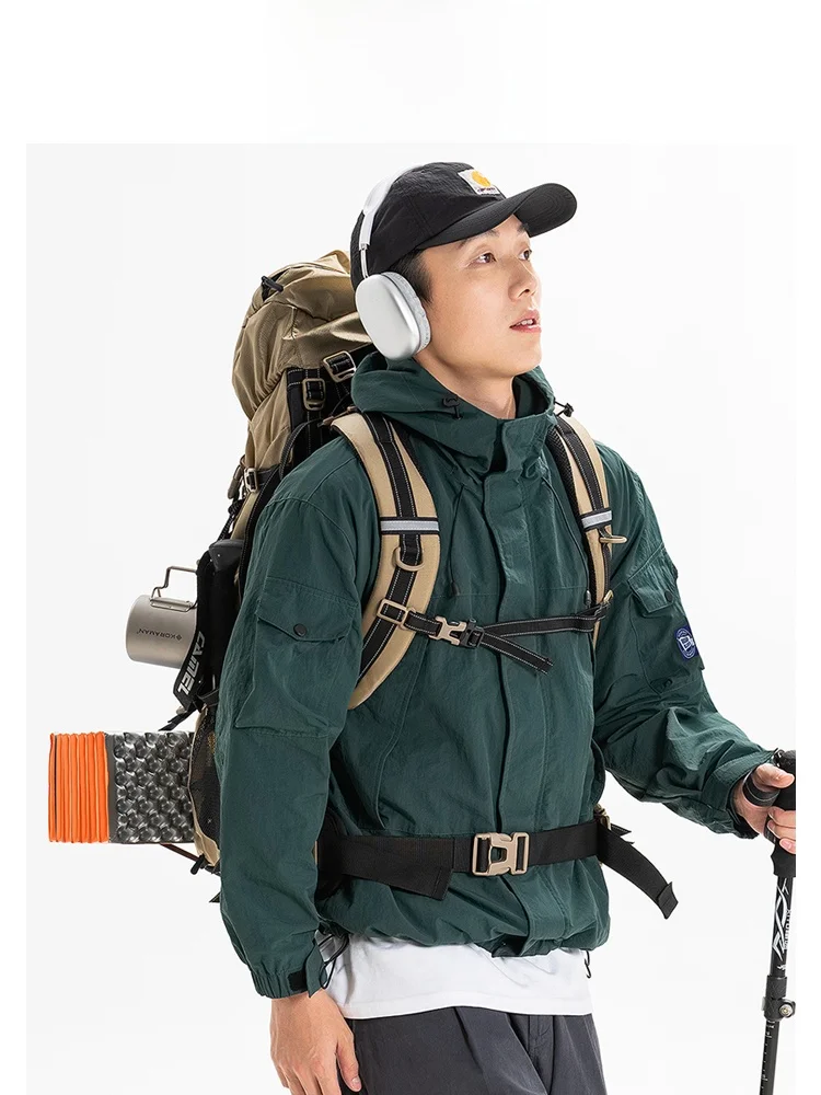 Wassup Blueo للرجال تي شيرت مقاوم للرياح ومقاوم للماء Jaet ملابس خارجية لربيع الخريف فضفاضة تناسب البوليستر والنايلون