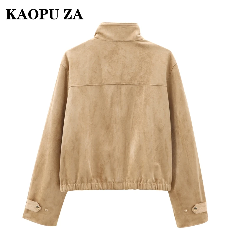 KAOPU ZA 2024 New Autumn Ladies Fashion Real Suede Jacket with Button Retro Slimming Leather Coat Streetwear Style