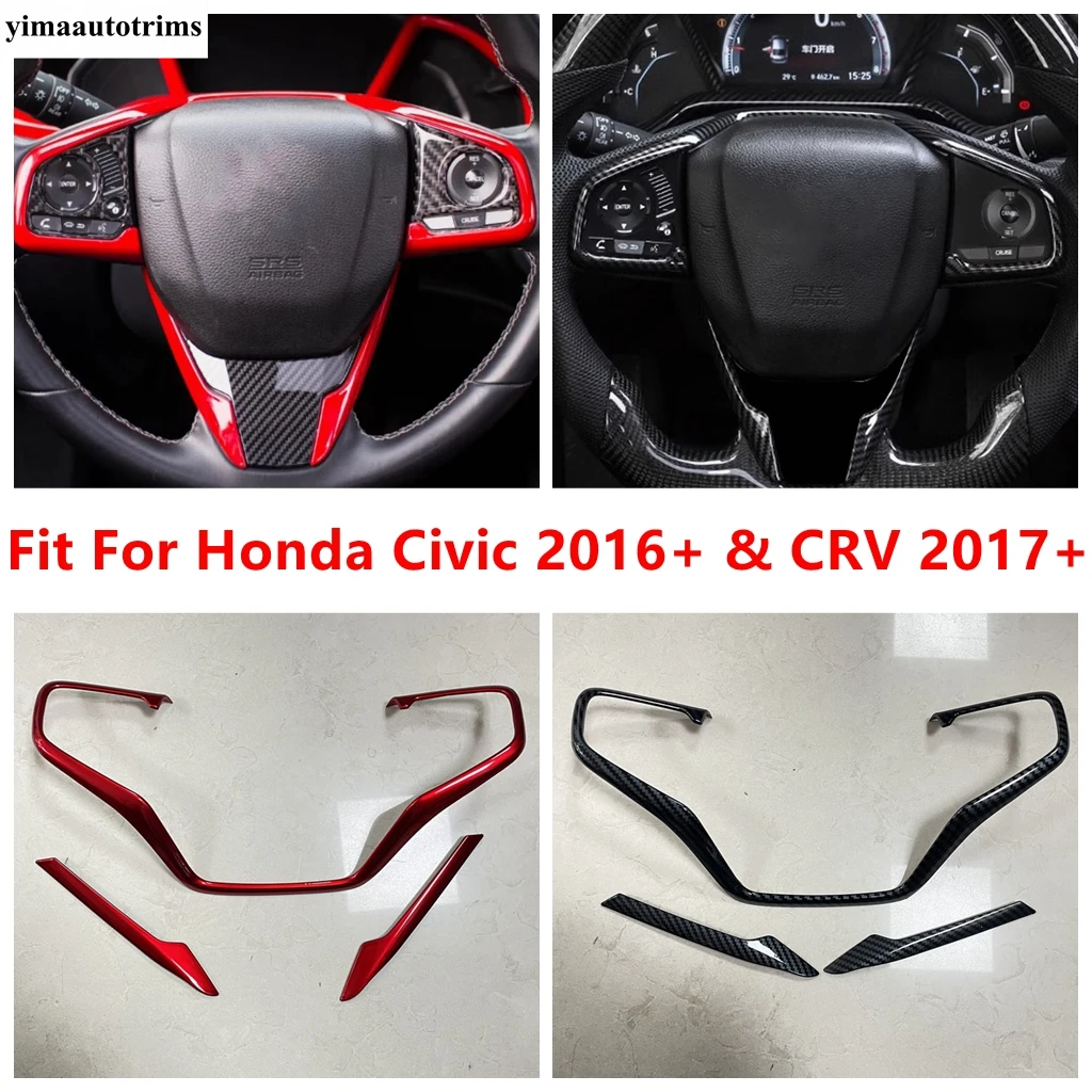 

Steering Wheel Button Frame Decoration Cover Trim For Honda Civic 2016 - 2020 & CRV 2017 - 2021 Red / Carbon Fiber Accessories