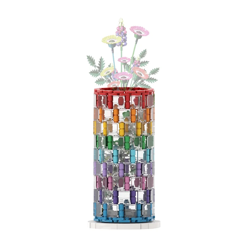 

Creative Rainbow Vase Building Blocks DIY Color Romantic Flower Bouquet Vase Model Bricks Educational Toys Gift Home Decoration