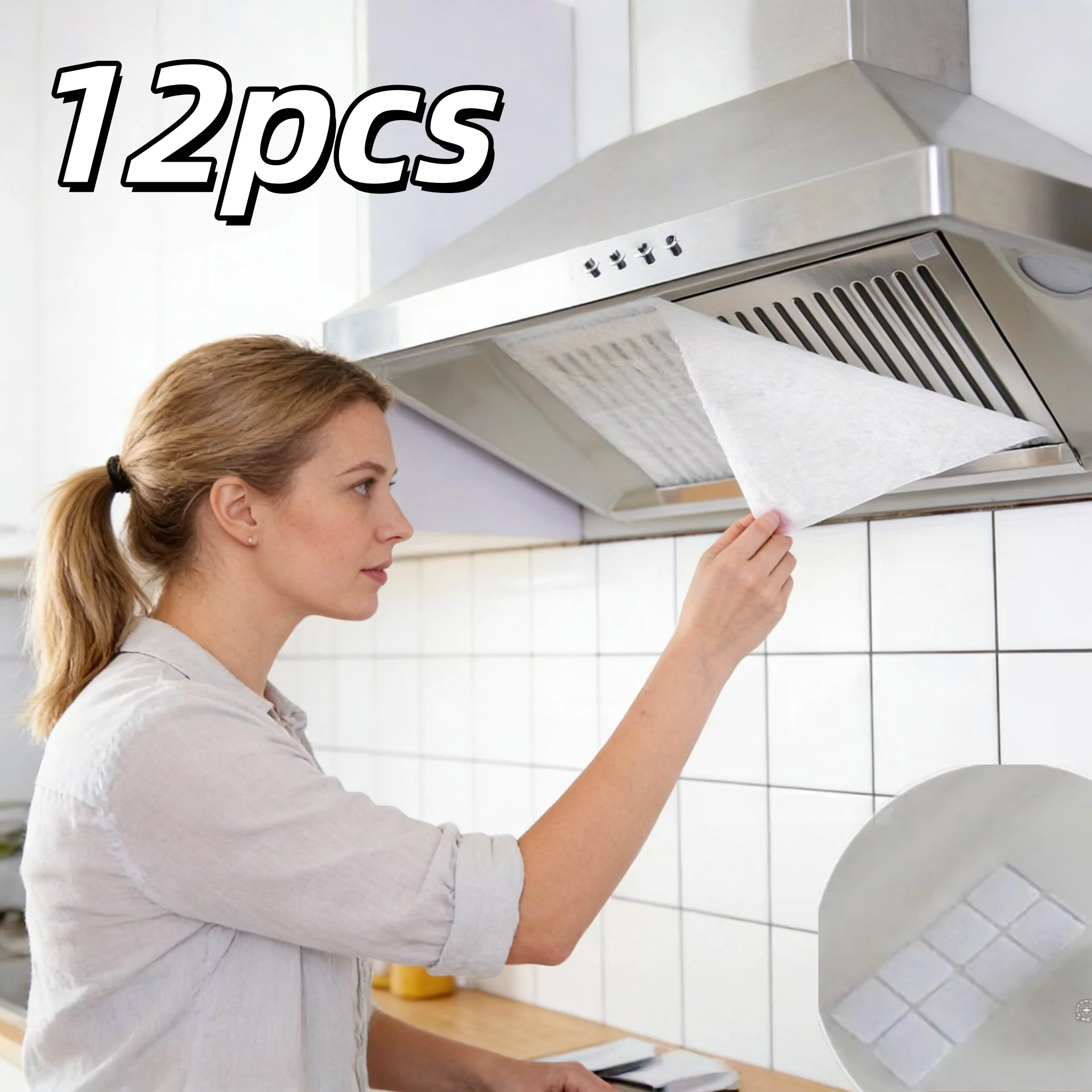12Pcs Self Adhesive Range Hood Oil Filter Disposable Kitchen Vent Hood Replacement Filter Easy Install No Washing