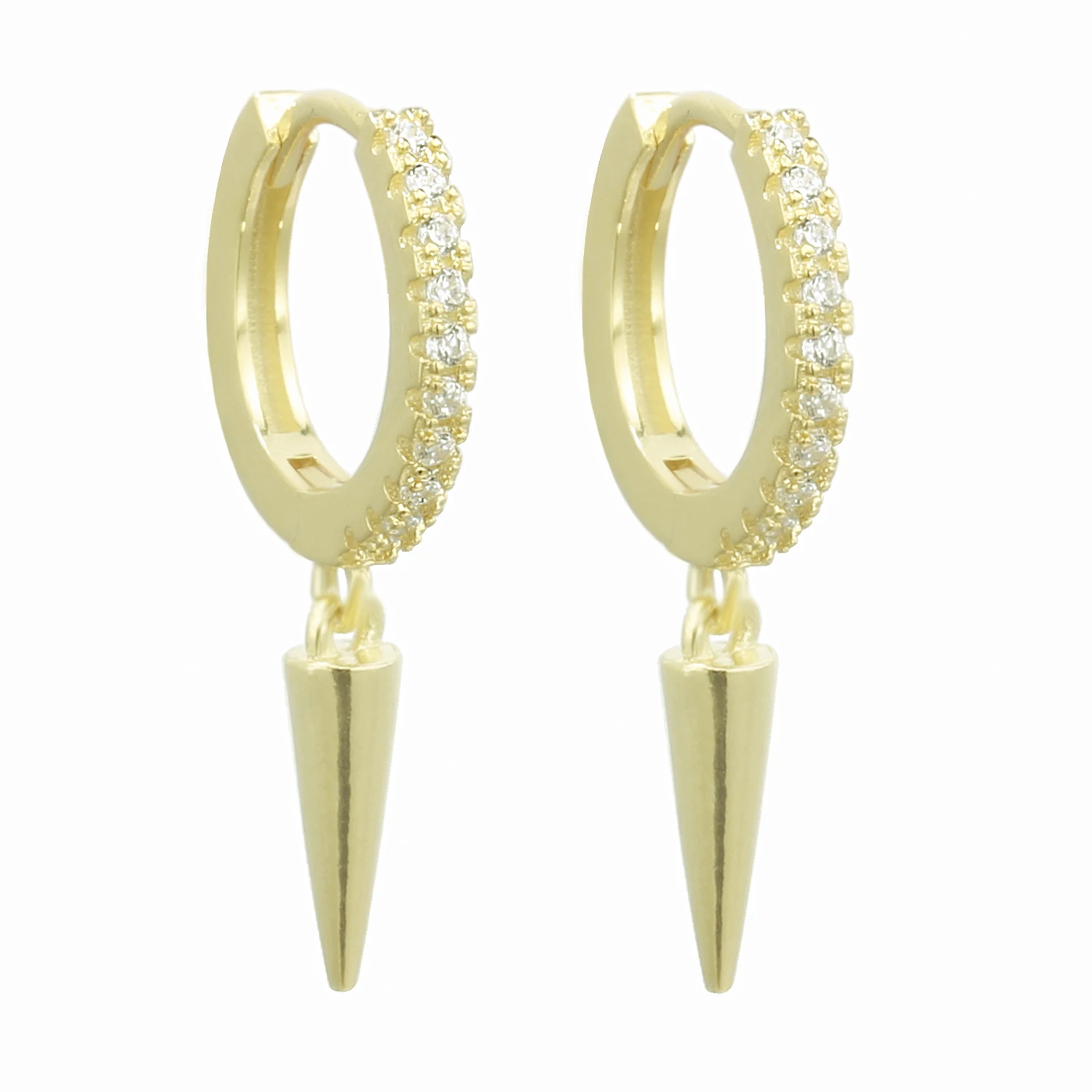 

925 Sterling Silver Spike Dangle Charms Hoops Earrings Pave Crystal Zircon Women Clip On Earrings Rivet Tips Cone Spike Earrings