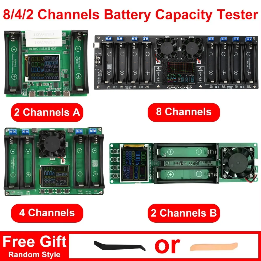 

8/4/2 Channels 18650 Battery Capacity Tester MAh MWh Digital Display Lithium Battery Measurement Power Detector Type-C Tester