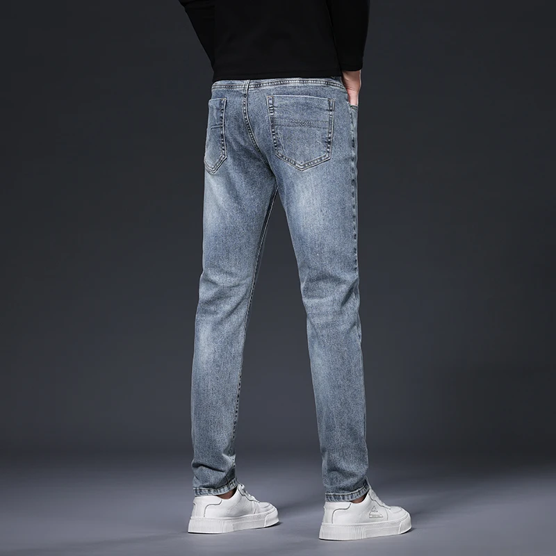 Spring and Autumn 2024 Retro Elastic Jeans Straight Trendy Brand Men's European and American Casual Pants Men Jeans