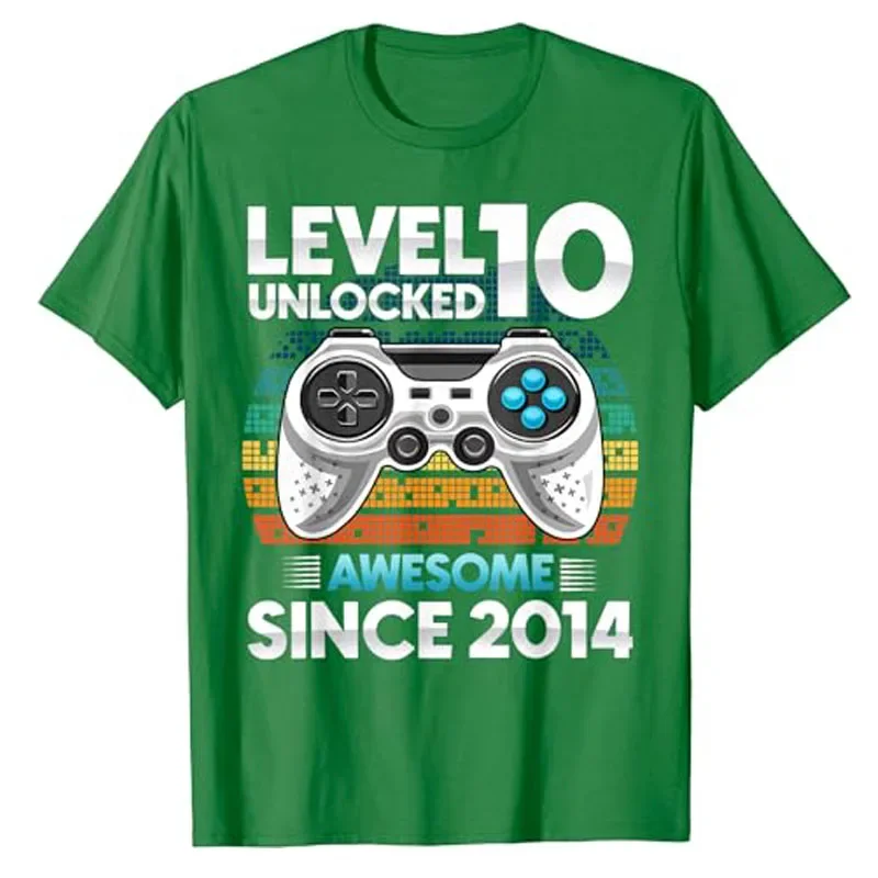 Level 10 Unlocked Awesome Since 2014 10th Birthday Gaming T-Shirt Video Gamer 10 Year Old Funny Bday Boy Ten Son Nephew Tee Gift