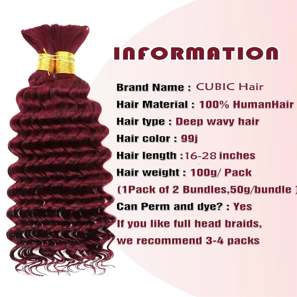 Extensions de cheveux humains bouclés pour tresses Boho, cheveux vierges en vrac pour tressage, sans trame, 28 po, document 99J, Deep Wave