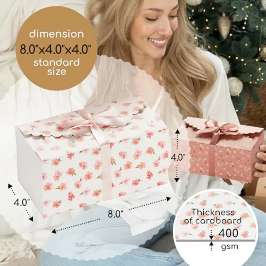 Decorative Floral Gift Boxes with Lids Ribbons Treat Boxes