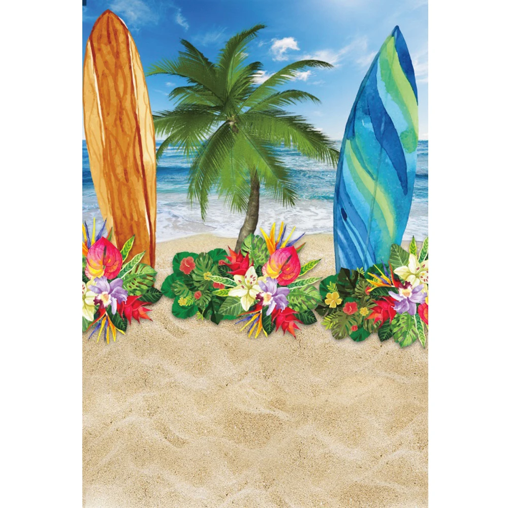 Summer Beach Party Backdrop Tropical Palm Trees Surfboard Hawaii Sunshine Seaside Holiday Background Photo Booth Props