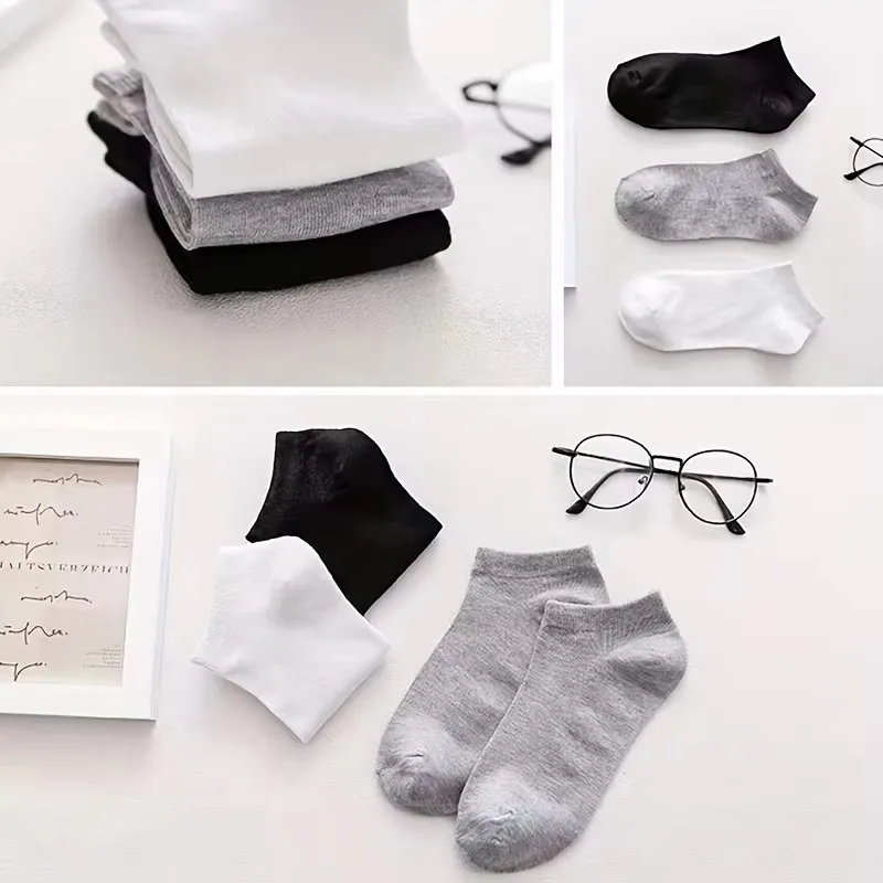 1/3/5pairs Men's Short Socks Anti-Odor Sweat-Absorbing Low Cut Summer Thin Invisible Boat Socks Double Pack Low Cut Ankle Length