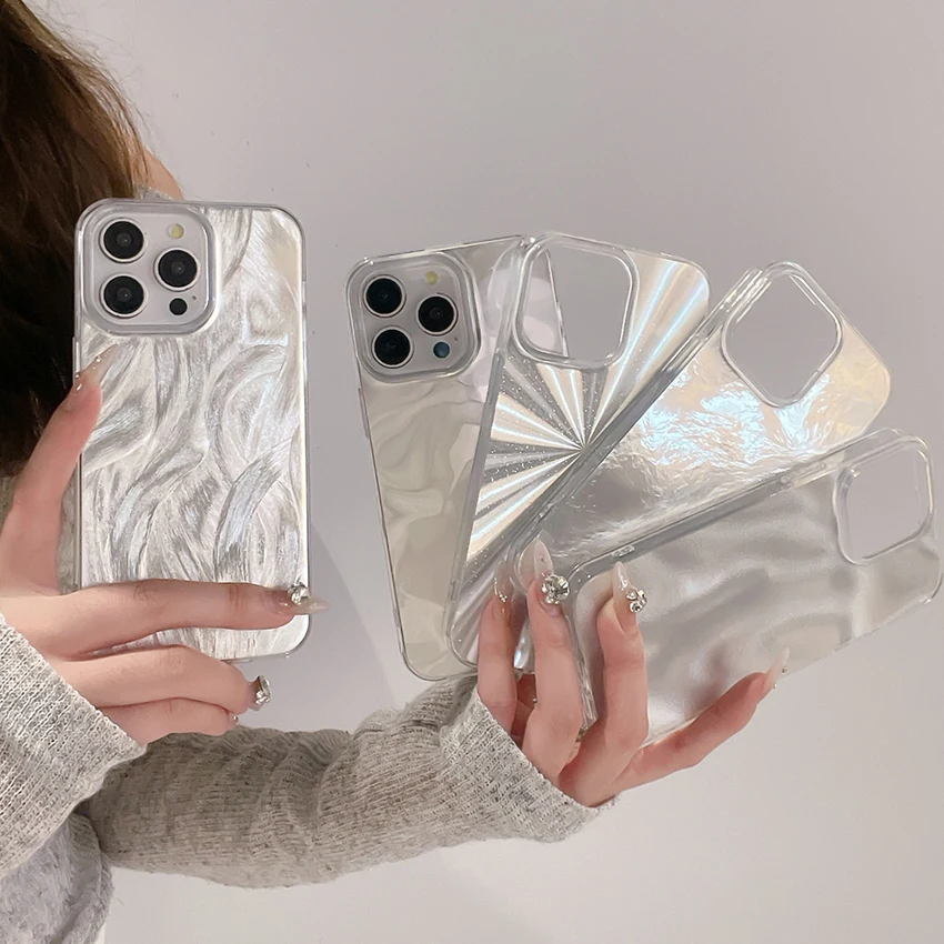 حافظة هاتف ملونة انبهار بالليزر لهاتف آيفون 16 15 14 13 برو 12 11 ماكس تموج الماء 16 برو 17 برو 15 برو حافظة هاتف صلبة 14 برو ماكس