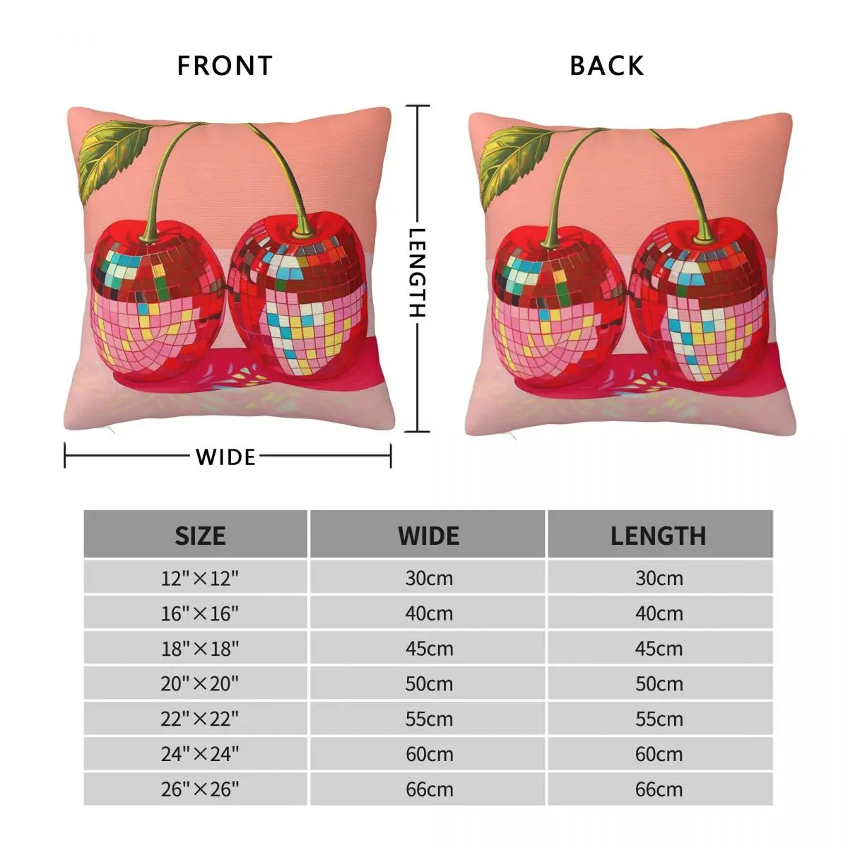 Cherry Disco Ball Dance Square Pillowcase Polyester Linen Velvet Printed Zip Decor Pillow Case Bed Cushion Cover