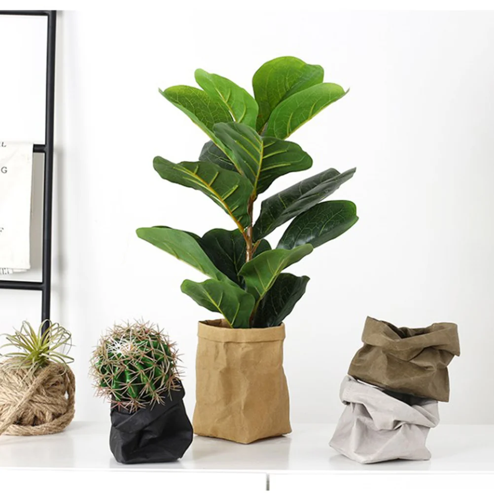 

Plant Flower Pot Cover Washable Kraft Paper Bag Durable Foldable Storage Organizer For Home Decoration Clothes Fruit Size