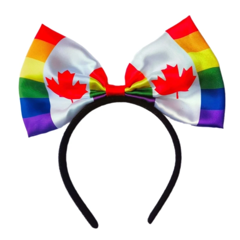 Canada Flags Print Bowknot Headband for Parades Gathering Patriotic Hairhoop Party Props Festival Celebration Accessories