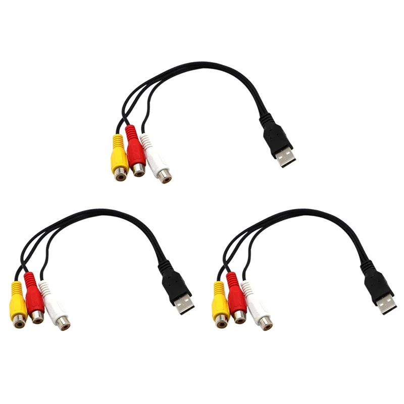 【Flash-Deal!】3X USB To 3RCA Cable USB Female To 3 RCA Rgb Video AV Composite Adapter Converter Cable Cord Connector Lead