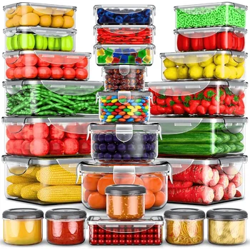 50 Pcs Food Storage Containers With Airtight Lids Modern Clear Plastic Meal Prep Lunch Boxes Leakproof Stackable Containers Set For Fruits Leftovers Refrigerator Kitchen Pantry Storage Organization Housewarming Gift