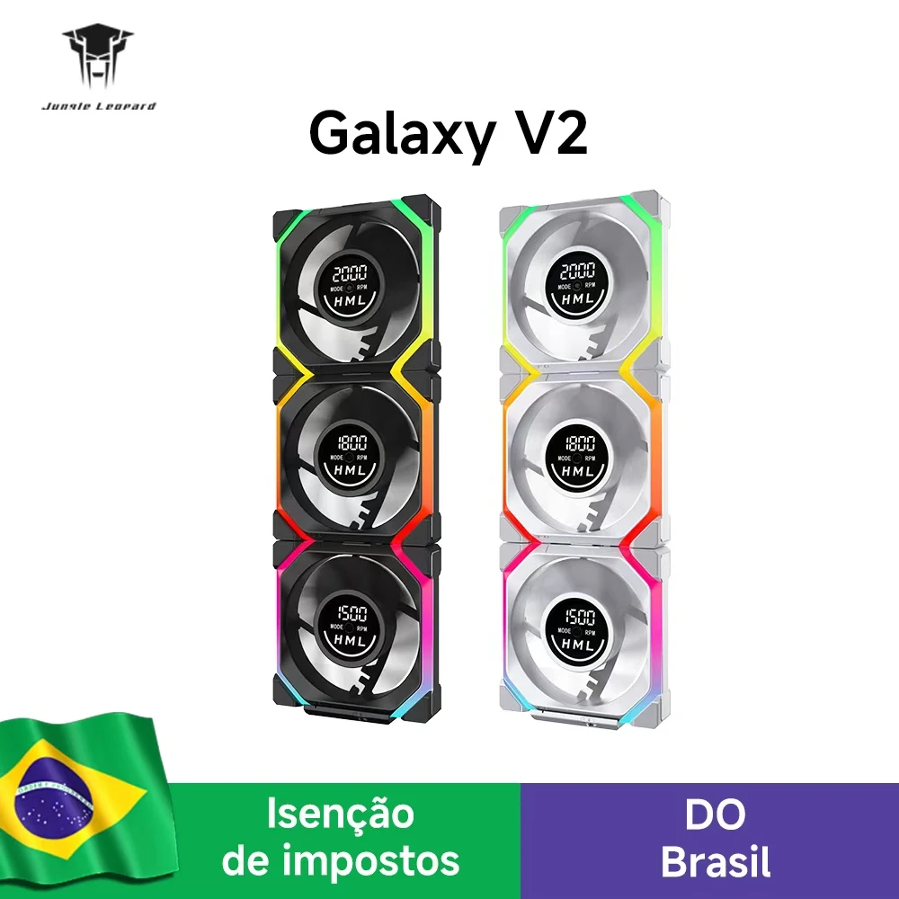 Ventilador de Gabinete para PC Galaxy V2 120MM | Cooler de CPU ARGB para Computador com Ventilador em Cadeia Daisy | Display Digital de Três Modos | Luz LED RGB de Trilho Duplo