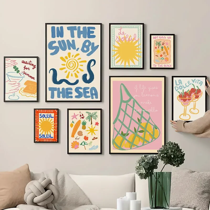 Tropical Seashell Sea Summer Abstract Poster Print Wine Lemon Wall Canvas Art Painting Picture Home for Modern Living Room Decor