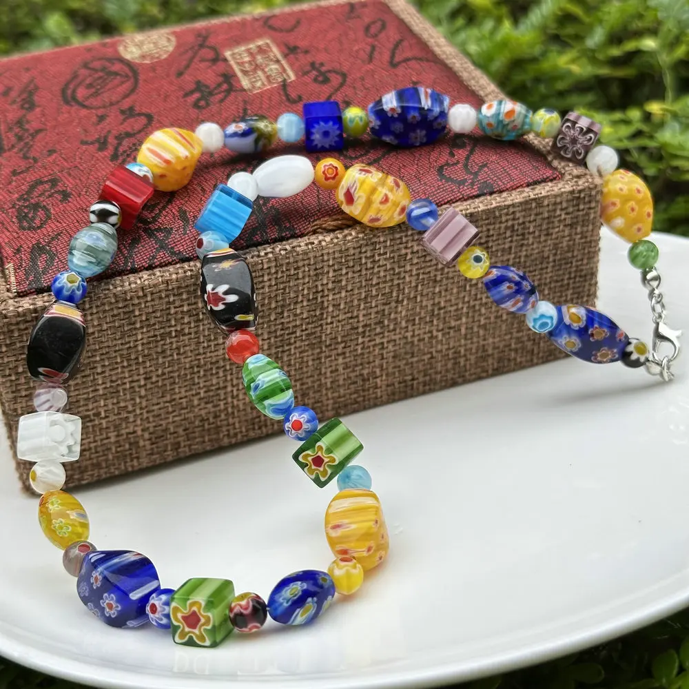 2pcs Fashionable Flowers with Different Shapes, Glass Necklace, Women's Clothing, Versatile Jewelry, Jewelry