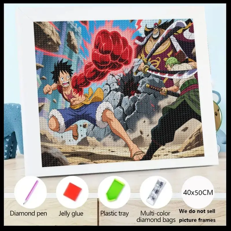 

1 шт. One Piece Luffy Zoro 5D Diamond Painting Full Drill Kit, Epic Anime Manga Action Scene Art DIY Set, большой 40x50CM Crystal Bi