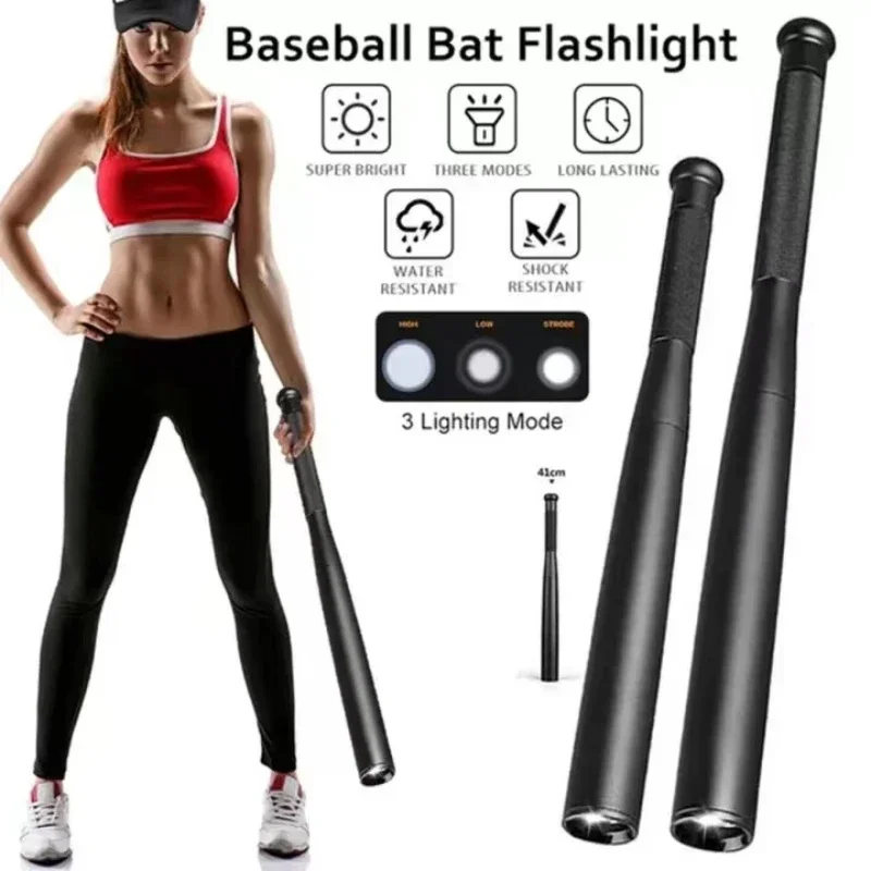 Selbstverteidigungs-Taschenlampen-Stick, LED-Baseballschläger, wasserdichte Taschenlampe aus Aluminiumlegierung für die Selbstverteidigung im Notfall, Anti-Riot-Ausrüstung