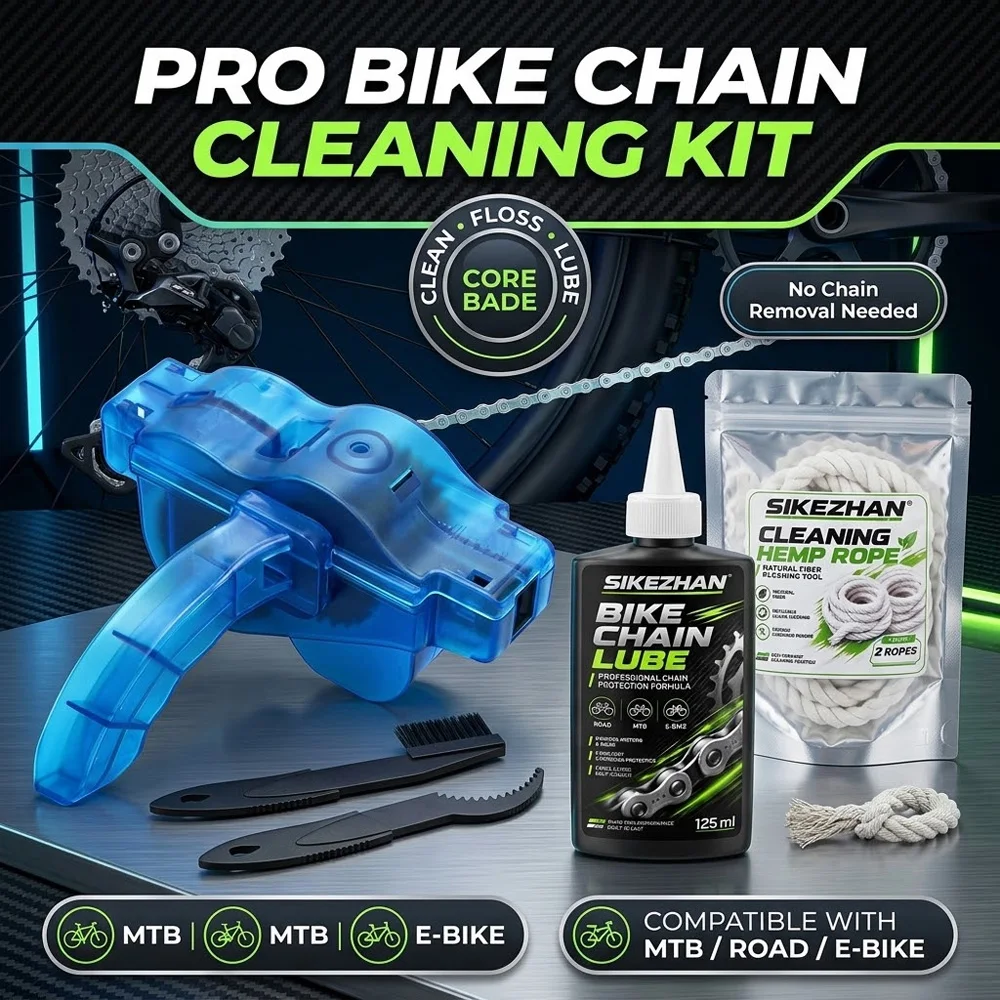 Bike Chain Cleaner Kit with 125ml Lube Oil Deep Sludge Removal Anti Rust Silent Pedaling Cleaning Tools for MTB Road E-Bike Gear