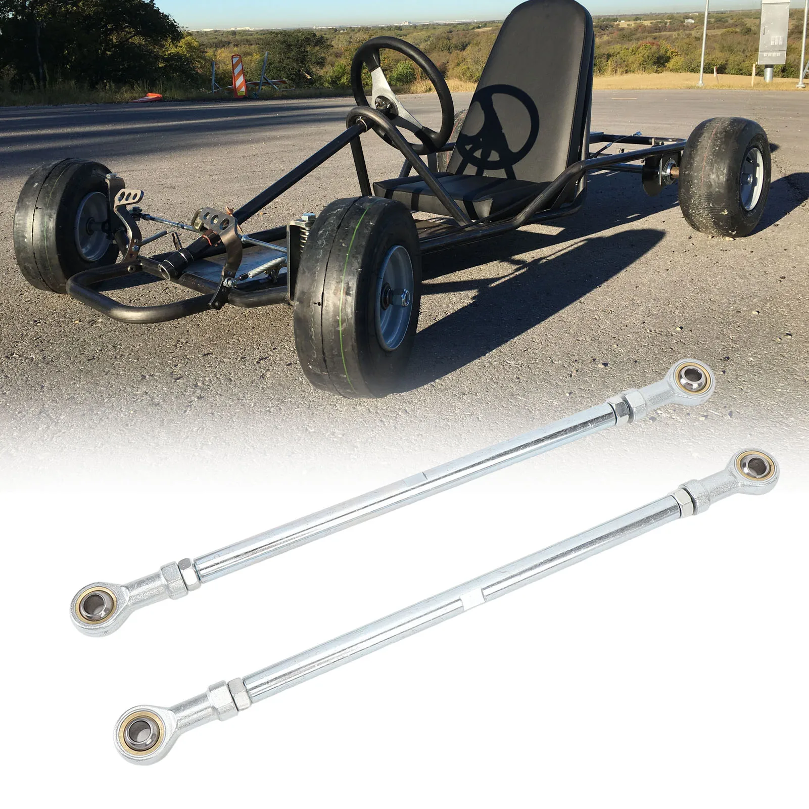 1 Pair 295mm 8mm Steering Tie Rod Kit Steel Alloy High Strength Long Lasting for Go Kart ATV Racing Cart ATV Steering Tie Rod