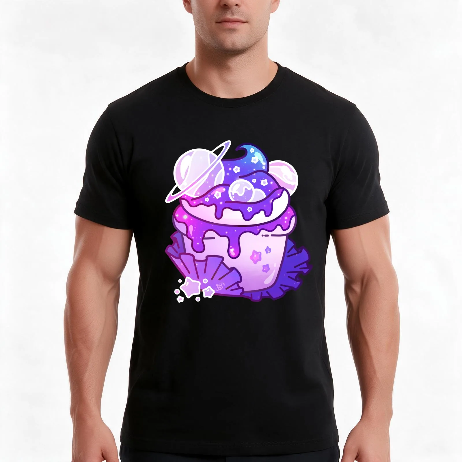 Pastel Galaxy Cupcake T-Shirt Summer Casual Cotton Tee Oversized Streetwear Tops Vintage Graphic Print Unisex Men Women