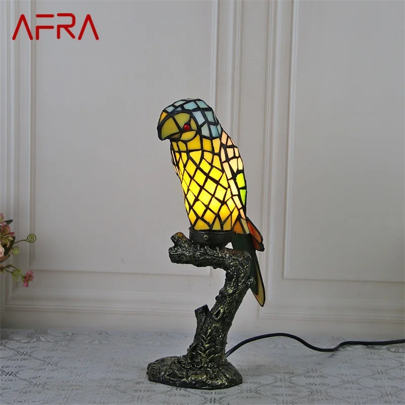 AFRA Tiffany Parrot Table Light LED Creative Fine Color Glass Desk Lamp For Home Living Room Study Bedside Decor