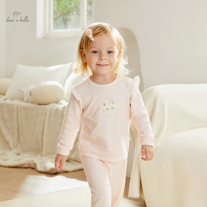 Dave Bella Children Girls Pajamas Suit 2023 Autumn Winter New Fashion Casual Comfortable Antibacterial Two-Piece DB4238142