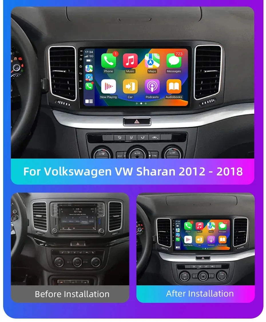 Автомобильное радио Android 14 Carplay для Volkswagen VW Sharan 2012-2018 навигация GPS мультимедийный плеер WiFi + 4G BT стерео 360 камера