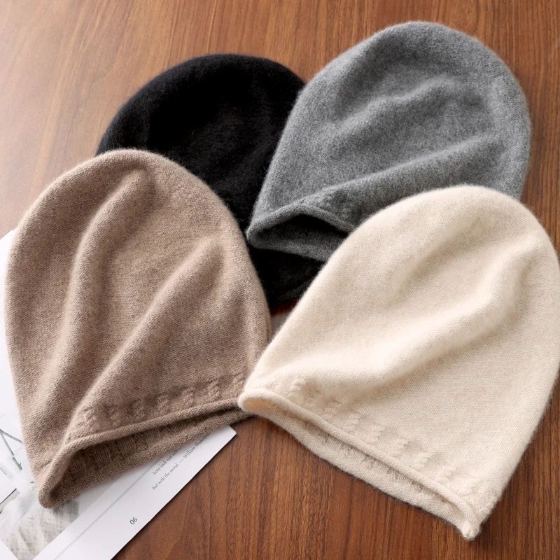 100%Pure Wool Women\'s Knitted Beanies Autumn Winter Warm Soft Pullover Crimping Cap Korea Fashion Slouch Skullies For Gorros