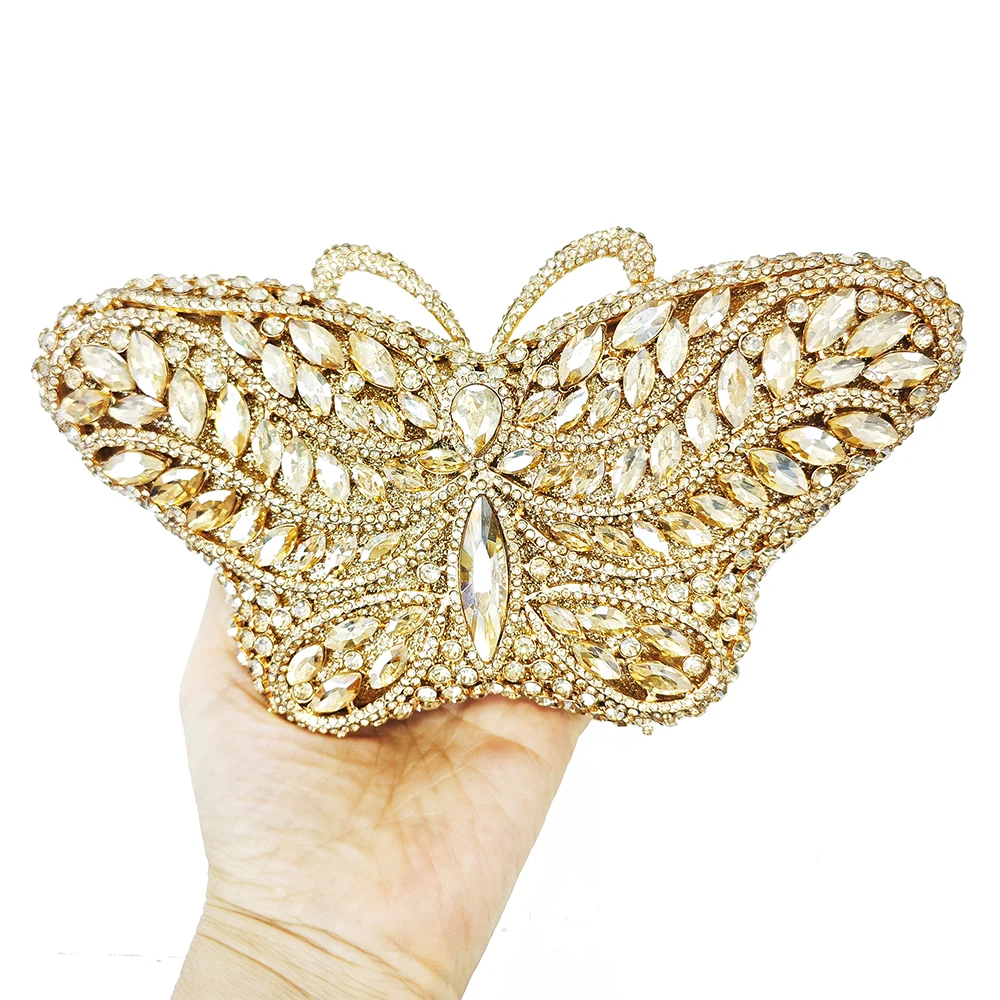 

WHTUOHENG Butterfly Rhinestone Clutch Bag Women Sparkling Crystal Evening Purse Luxury Designer Stones Wedding Party Handbag