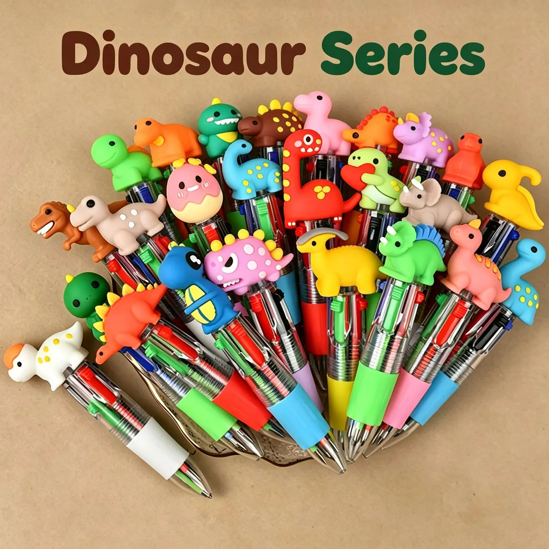 20Pcs/Lot Cute Cartoon Mini Four Color Ballpoint Pen Kawaii Dinosaur Writing Pens Student School Office Stationery Kids Gifts